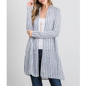 Ivory & Navy Stripe Side-Slit Open Cardigan
